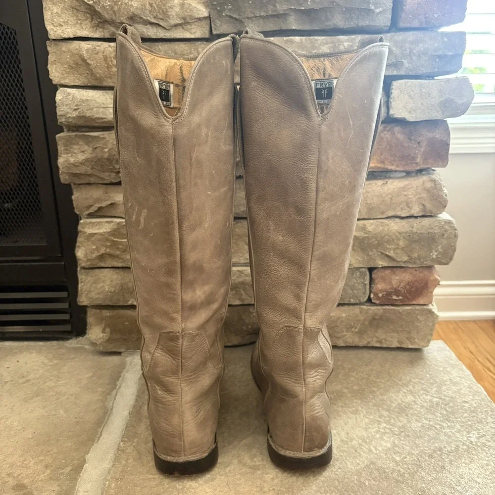 Frye Paige Size 9.5 B Tall Knee High Equestrian Riding Boots Gray Taupe Leather